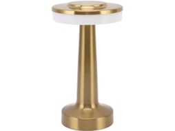 Luminária de mesa Brrnoo Gold recarregável em acrílico e metal, com 3 níveis de brilho ajustáveis, iluminação ambiente.
