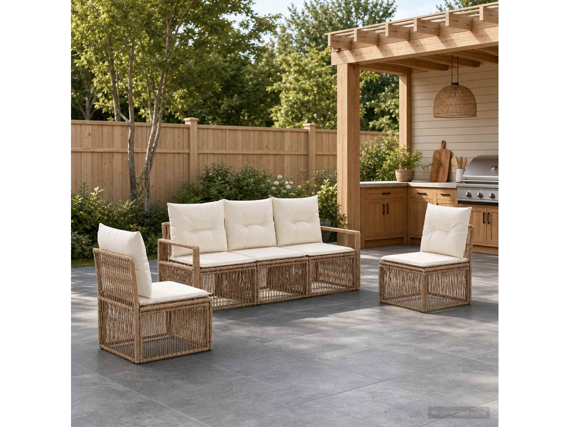 Vidaxl Conjunto De Sofá De Jardim 5 Unid. Bege Vime Pe