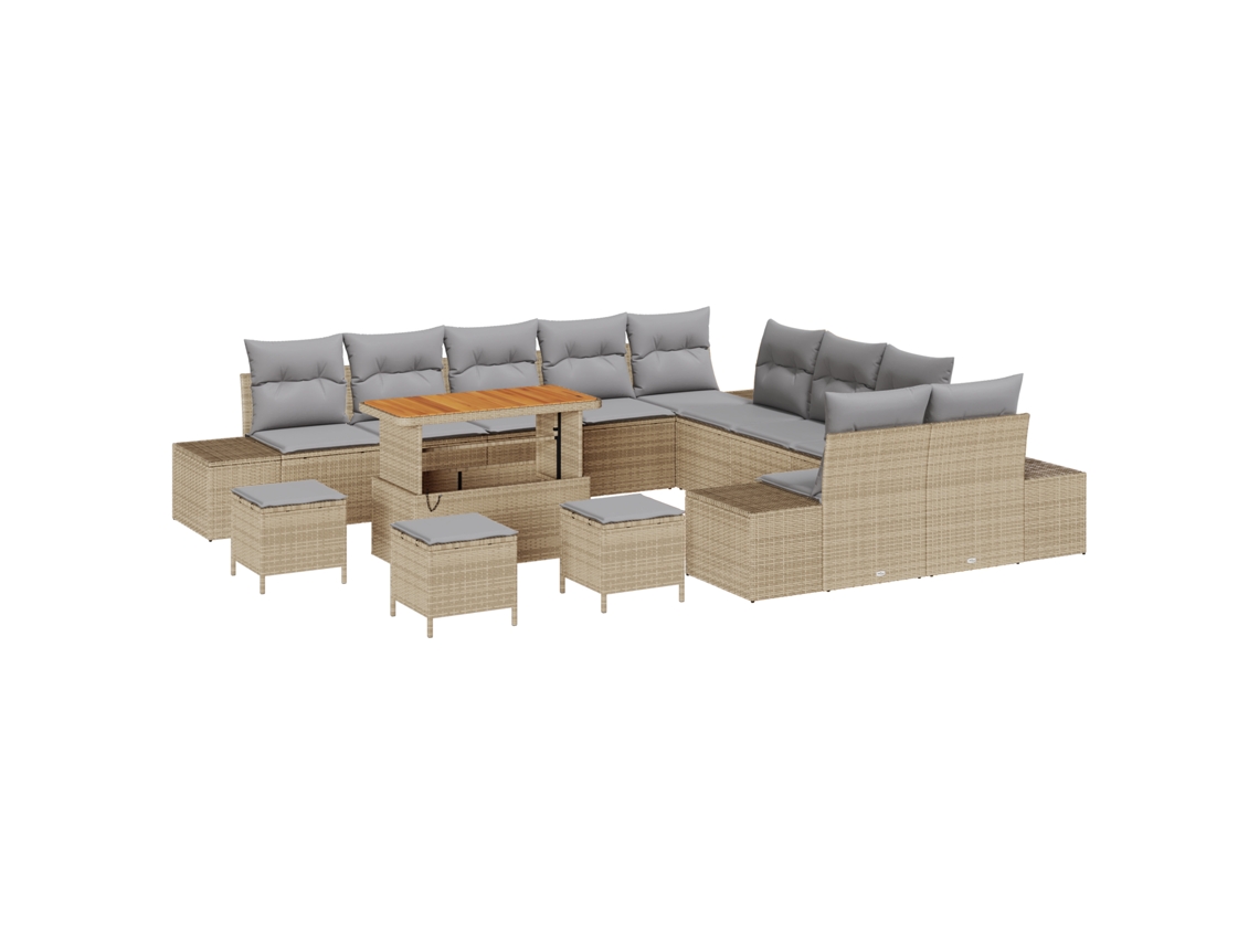 Conjunto 14 Conjunto De Sofá De Jardim Vidaxl Bege Vime Pe (110 X 55 X 71 Cm)