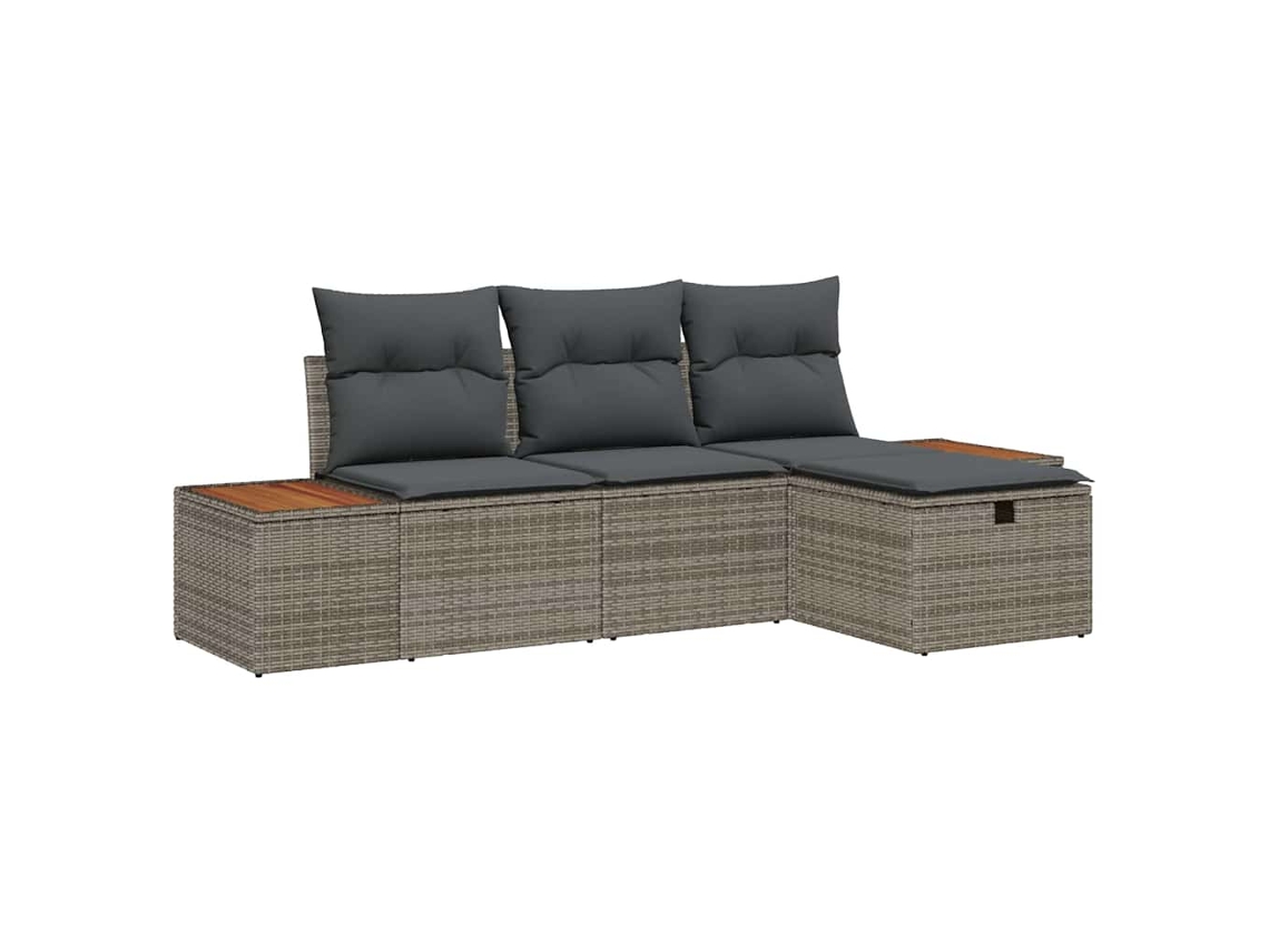 Conjunto de Sofá de Jardim com Almofada 4 Pcs Cinzeto Vime Pe HARLANV1