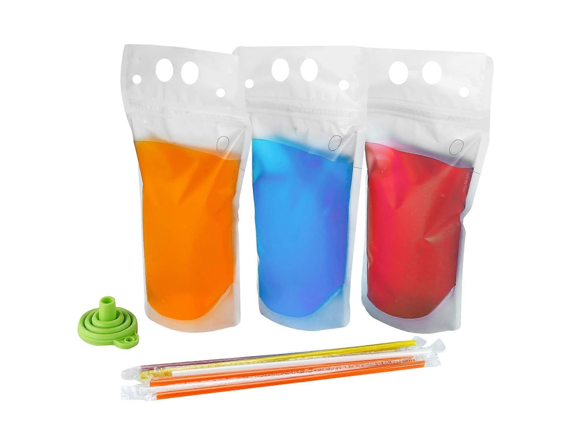 100 Sacos para Bebidas Adultas com Canudo Sacos de Batido Sacos de Suco Reutilizáveis 450 500ml