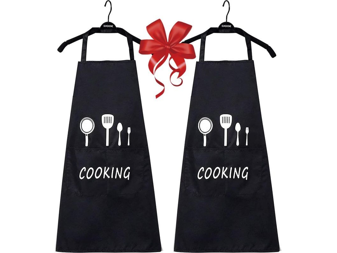 Aventais de cozinha impermeáveis 2026 para homens e mulheres, tamanho único, com 1 bolsa grande, pacote com 2 unidades, preto.