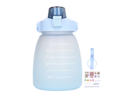 Garrafa de Água Esportiva Mali com Canudo, Cinto de Ombro, 1400ml, Marcas de Tempo, Azul Escuro