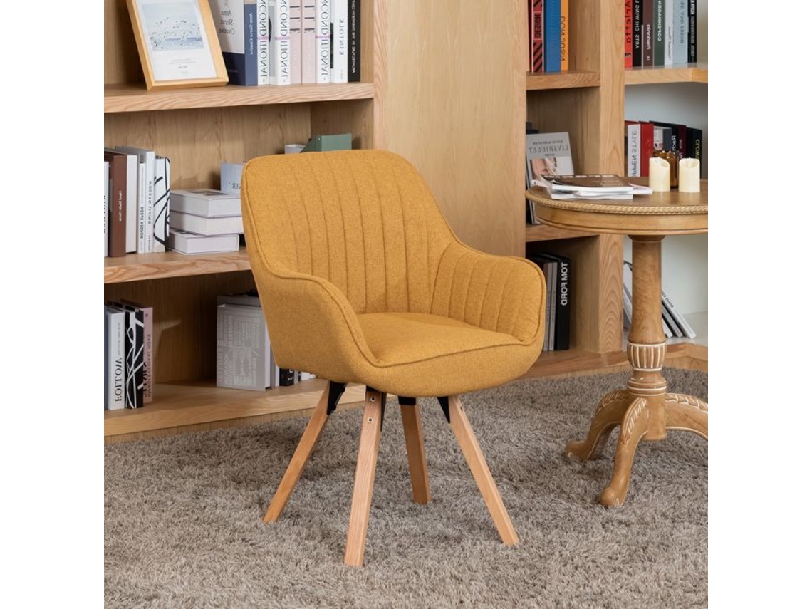 Cadeira de Escritório Giratória em Tecido Amarelo com Pé em Madeira de Faia, Estilo Escandinavo Carson MEUBLES COSY