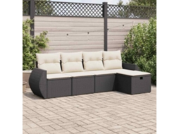 Vidaxl 5 Pcs Conjunto Sofás De Jardim Com Almofadões Vime Pe Preto