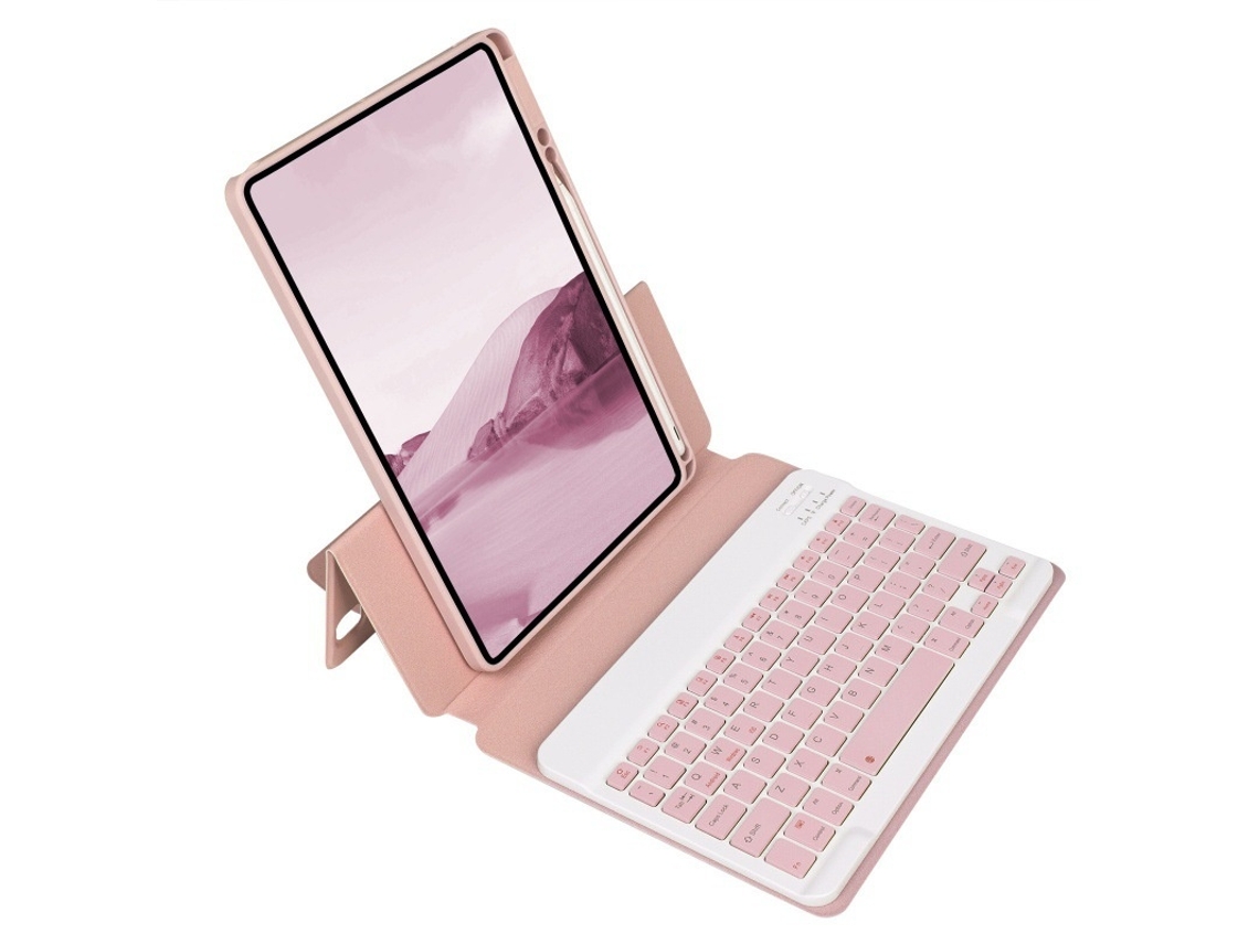 Lurelia Capa Com Teclado Bluetooth Para Ipad 7 10.2, Giratória, Acrílico, Rosa