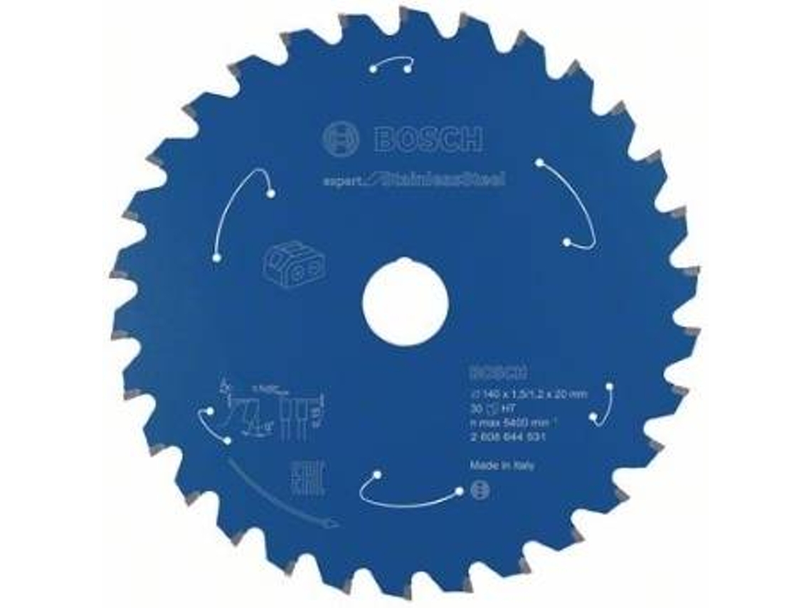 Disco de Serra Circular BOSCH Para Serra Sem Fios Expert para Aço Inoxidável 140x1.5/1.2x20 T30 para Serras Para Seco Manuais
