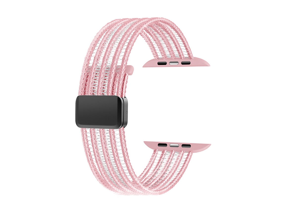 Pulseira Elástica Entrançada Para Apple Watch Séries 11/ 10/9/8/ 7/ 6/ 5/4 / Se (38 Mm, 40 Mm E 41 Mm), Com Fecho Magnético Rosa Claro Panoona
