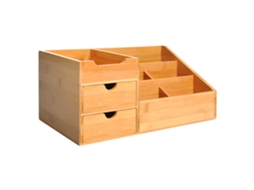 Organizador de Mesa em Bambu com Gavetas e Compartimentos VELTRIX