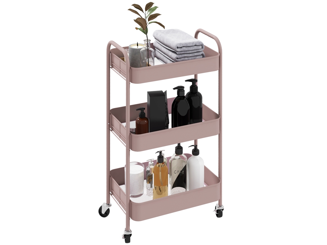 Carrinho De Armazenamento De Aço De Três Níveis - Rosa- Pt Quality