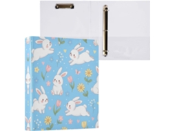 Pasta de 3 Argolas para Papel Tamanho Carta , Coelhinho da Páscoa Redondo e Fofo com Porta pra (27,9 X 21,6 Cm)