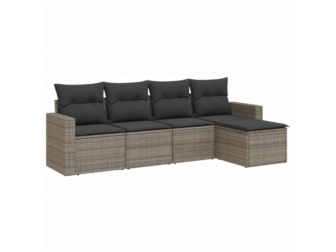 Maison Exclusive - 5 Pcs Conjunto Sofás De Jardim C/ Almofadões Vime Pe Cinzento