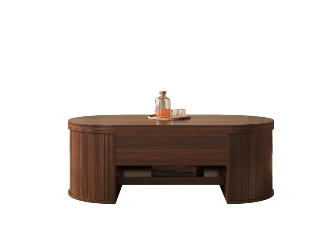 Mesa Elevável Com Curvas Em Madeira E Prateleira Retrátil