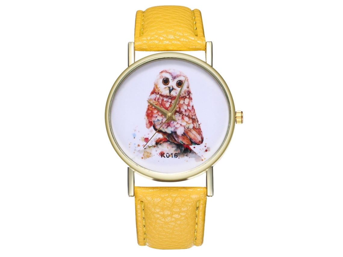 Reloj De Cuero Pu Con Estampado De Búho Para Parejas Zhoulianfa (amarillo)