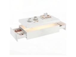Mesa De Centro Led De 2 Níveis Com Arrumação E 2 Gavetas, Acabamento Branco Brilhante