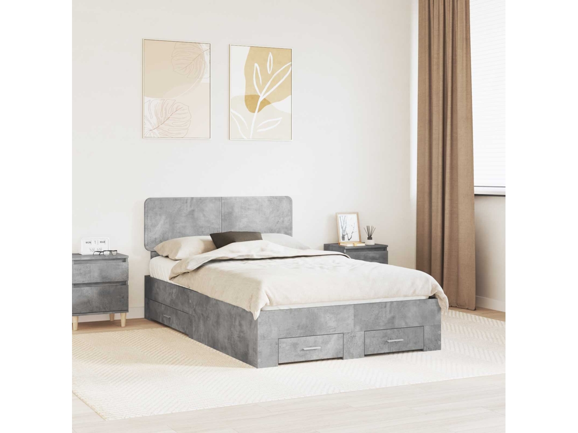 Vidaxl Estrutura Da Cama Cinzento 135 X 190 Cm Derivados De Madeira