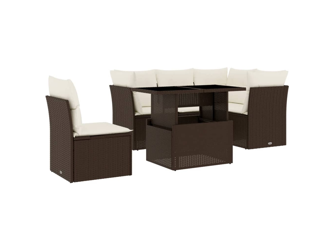 Conjunto de 6 sofás de jardim com almofadões Vime Pe Castanho MAISON EXCLUSIVE (80x200 cm)