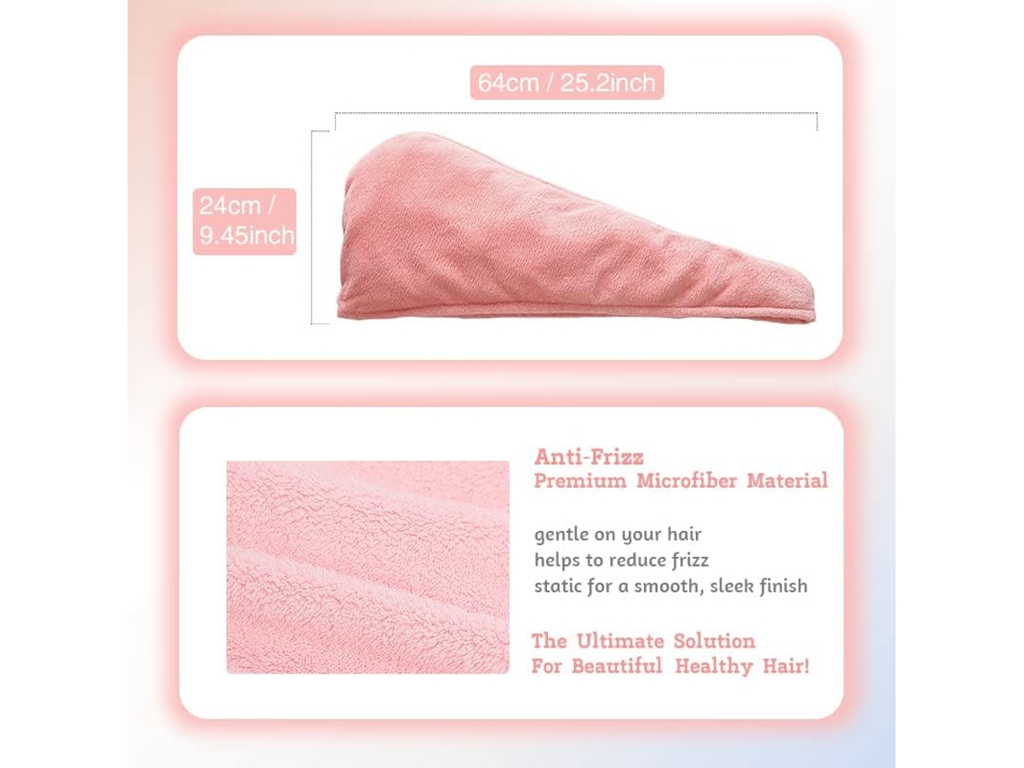 Turbante Toalha Microfibra Rosa Superabsorvente, Secagem Rápida Cabelo ZYBLSSBB