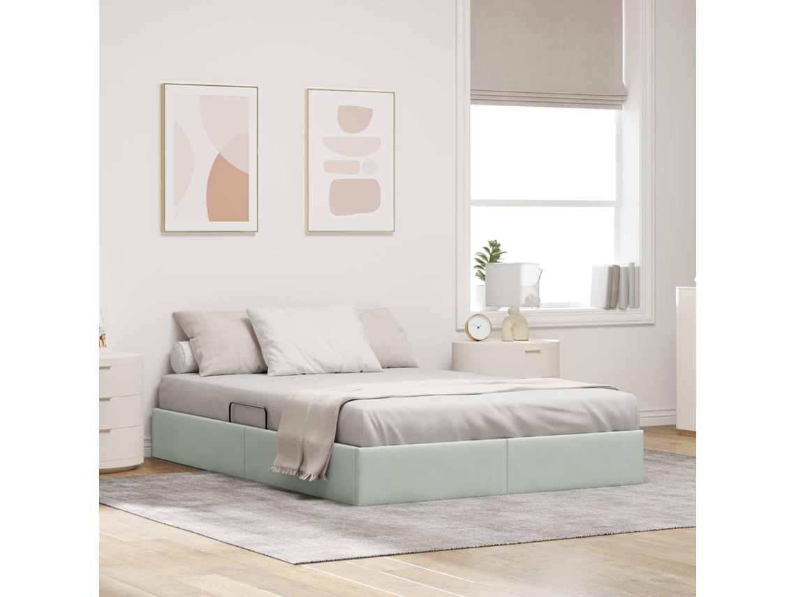 Vidaxl Estrutura De Cama Ottoman Cinzento-claro 140 X 190 Cm Veludo