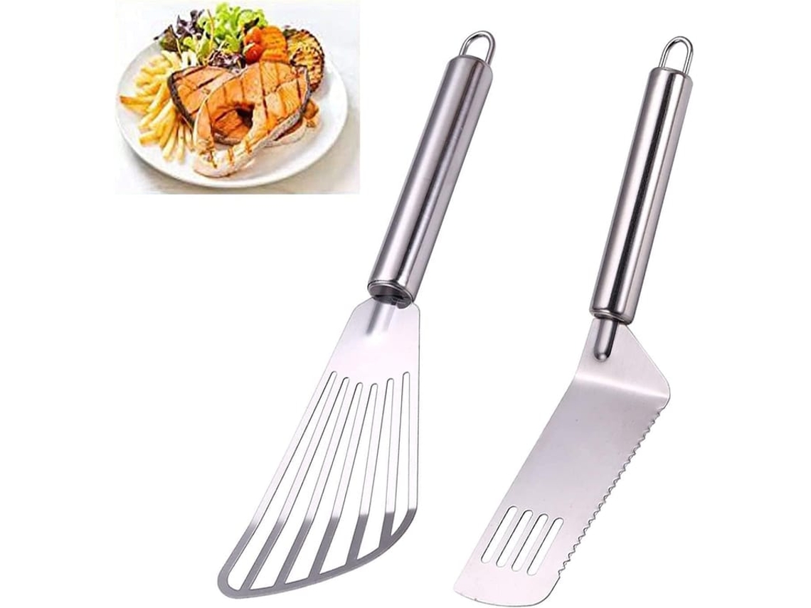 Conjunto De 2 Espátulas De Aço Inoxidável Para Peixe, 10,1 Polegadas, Acabamento Escovado