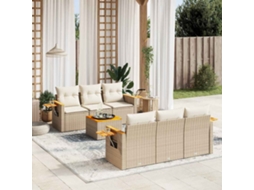 Vidaxl 7 Pcs Conjunto De Sofás P/ Jardim Com Almofadões Vime Pe Bege
