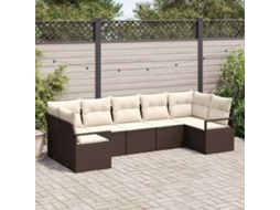 Vidaxl Conjunto de Sofás com Almofada 7 Pcs Castanho Vime Pe