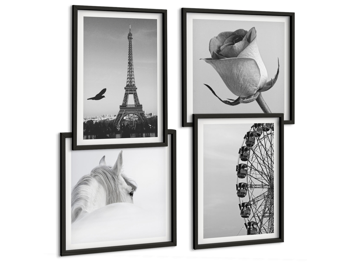 Composição De Quadros Motivos Florais Abstração Elegância Espelharte (4 Peças)