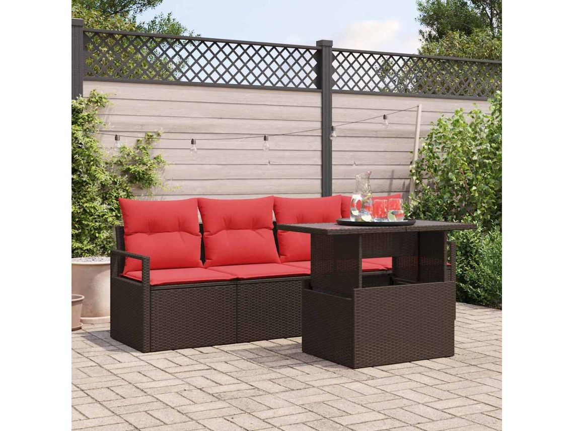 Vidaxl Conjunto De Sofá De Jardim 5 Pcs Marrom E Vermelho Vime Pe