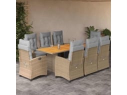 Vidaxl 9 Pcs Conj. Jantar Jardim C/ Almofadões Vime Pe Bege Misturado