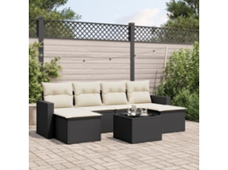Vidaxl 7 Pcs Conjunto De Sofás P/ Jardim C/ Almofadões Vime Pe Preto