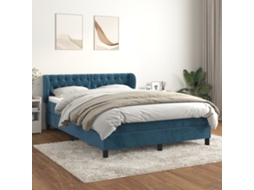 Vidaxl Cama com Molas/colchão 140x200 Cm Veludo Azul escuro
