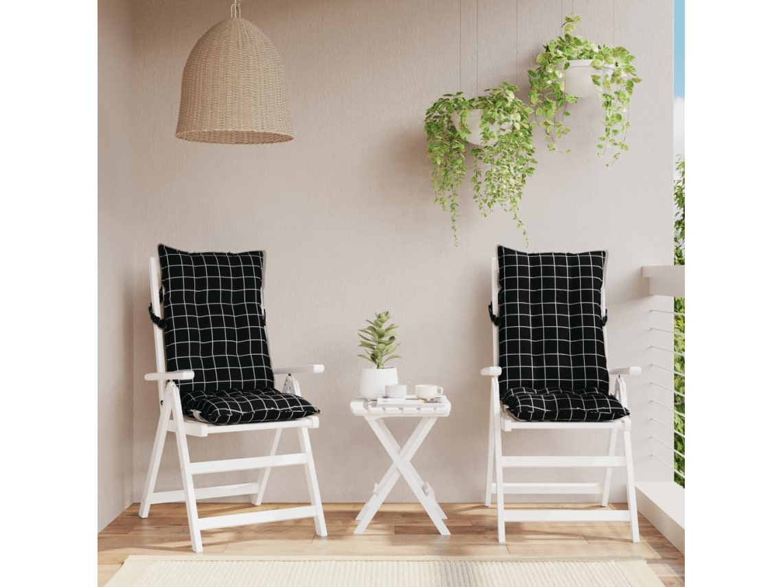 Vidaxl Almofadões Cadeira Encosto Alto 2pcs Tecido Oxford Xadrez Preto