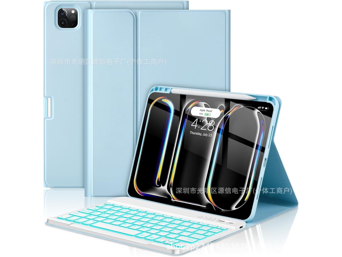 Capa Com Teclado Para Tablet Lurelia, Para I Pad 10.2/10.5 Com Retroiluminado (7ª/8ª/9ª Geração/air 3/pro 10.5, Azul Névoa, Teclado Bluetooth
