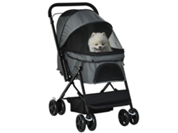 Carrinho Dobrável Para Cães Com 4 Rodas De Eva, Guidão Ajustável E Cesta, 76,5 X 52 X 95 Cm