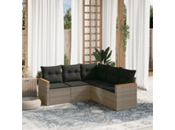 Vidaxl 5 Pcs Conjunto Sofás De Jardim C/ Almofadões Vime Pe Cinzento
