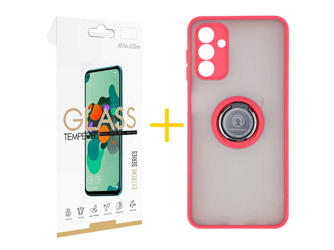 Pack 1 x Película de Vidro Temperado 2.5D + Capa SKYHE Samsung Galaxy A16 5G Gel Bumper Ring Vermelho