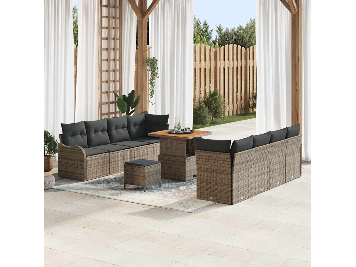 Vidaxl Conjunto De Sofá De Jardim Com Almofada 11 Pcs Cinzeto