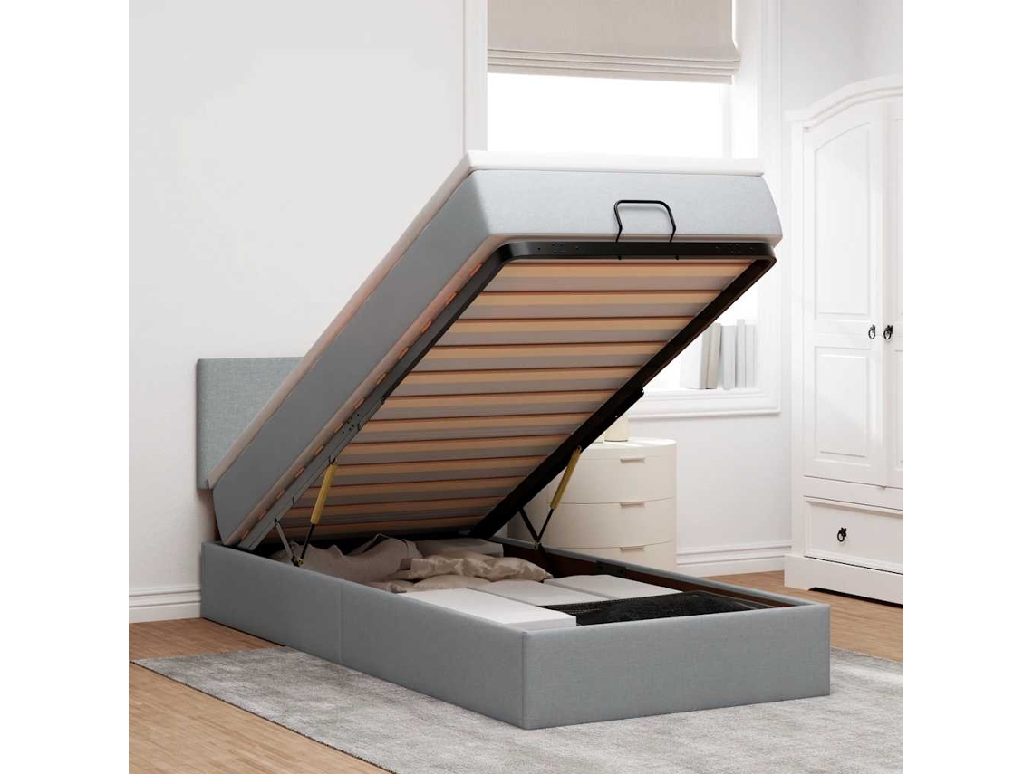 Cama Otomana Com Colchão Leds 90x200 Cm Tecido Cinzento Claro