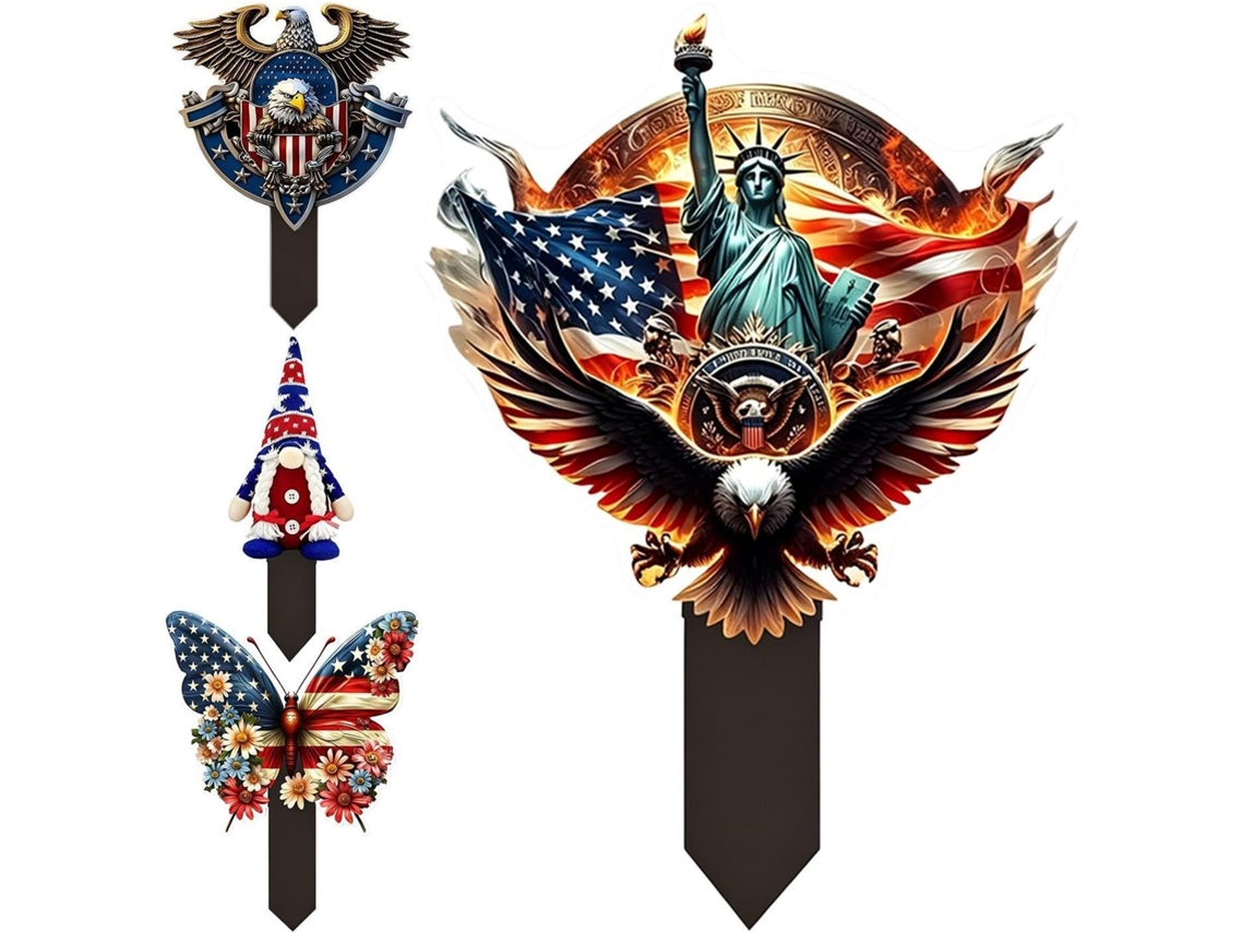 Kit de 4 Estacas Decorativas para Jardim com Tema do Dia da Independência Estacas Decorativas 2d em Acrílico Ideais CHABERLU