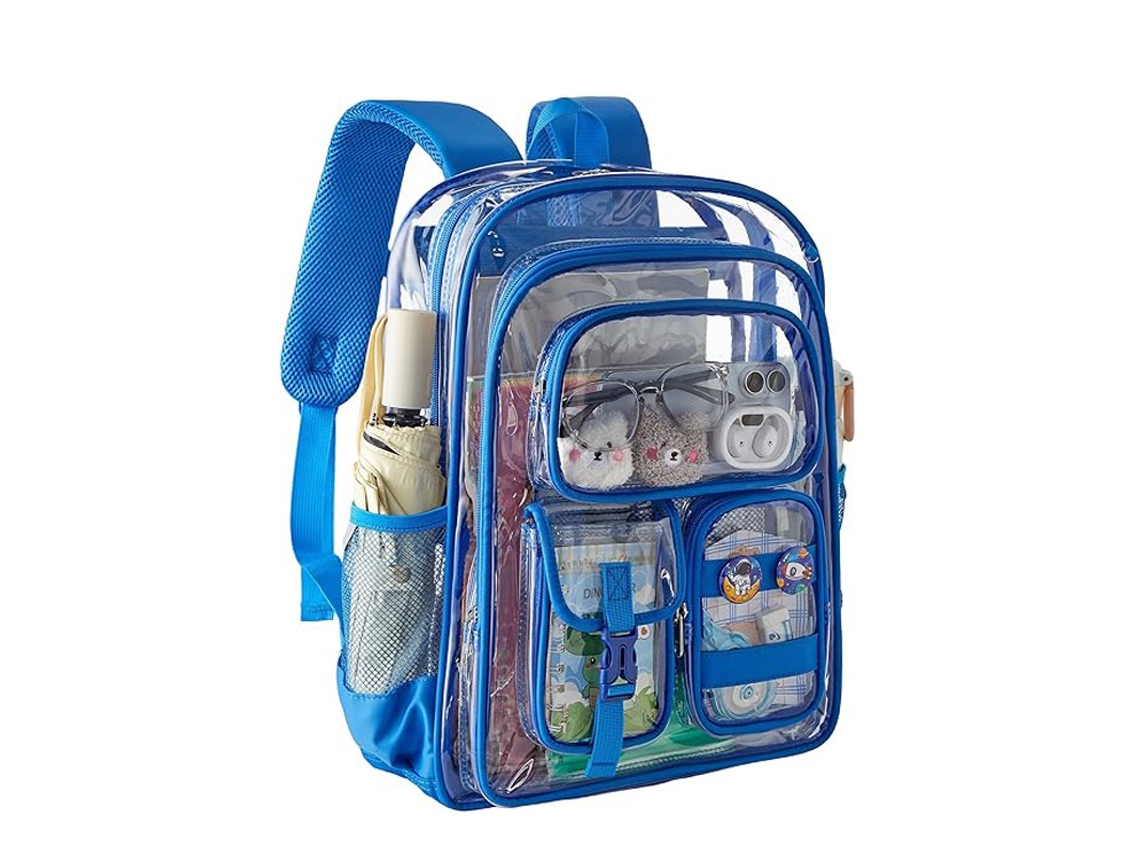 Mochila escolar azul transparente de grande capacidade