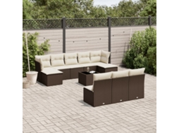 Vidaxl 11 Pcs Conjunto Sofás De Jardim C/ Almofadões Vime Pe Castanho
