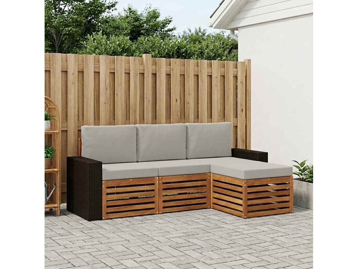 Vidaxl Conjunto De Sofás Para Exterior 4 Pcs Natural E Cinzento-claro