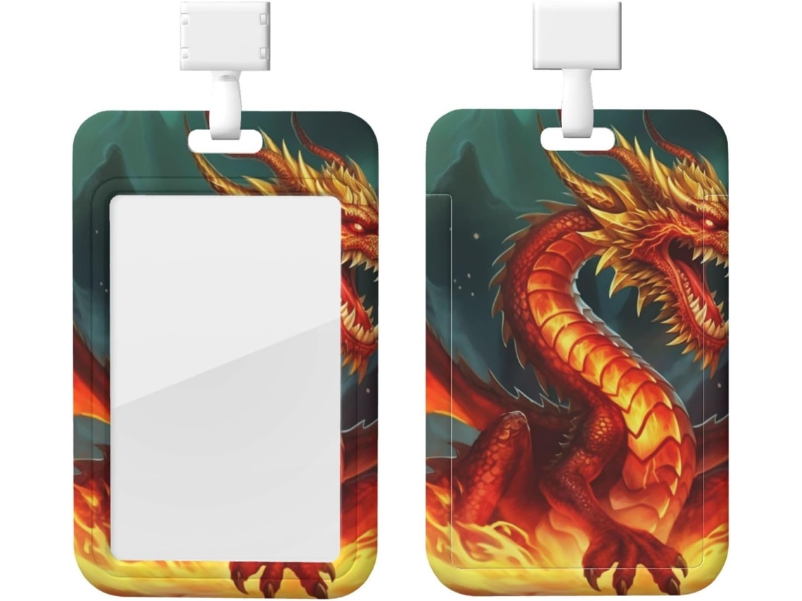 Porta Crachá Com Cordão, Em Prova D Água, Em Plástico, Modelo Dragon King In Fire, Com Espiral Vertical Crachás De