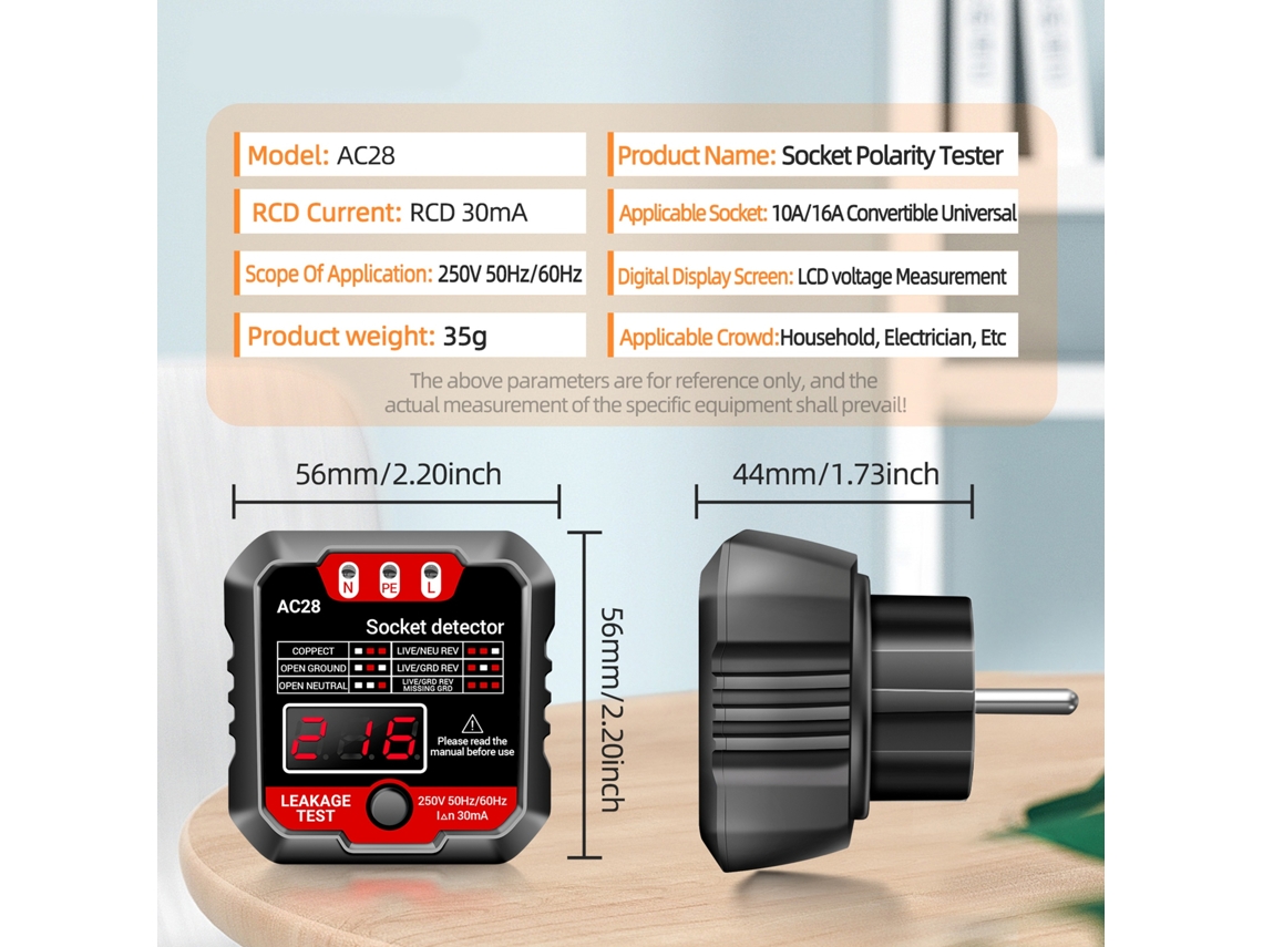 Tester de tomada Aneng com display LCD 250v detector de fuga automático portátil | S/MARCA