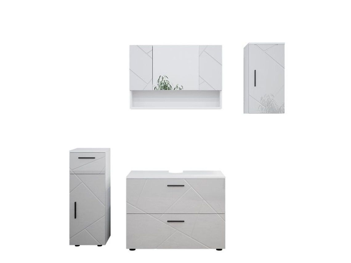 Conjunto de móveis de banheiro Vicco Irma, branco alto brilho, 4 peças