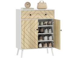 Sapateira Melamina De Madeira Cor Madeira E Branco 75x35x97 Cm Homcom