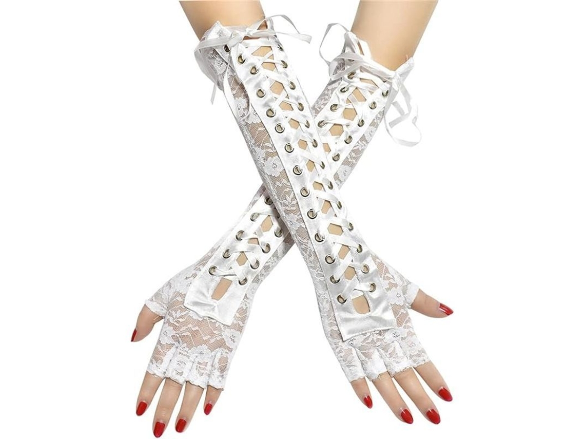 Luvas Sem Dedos Punk Feminino para Cosplay e Festa de Halloween com Estilo Rasgado 1 Par