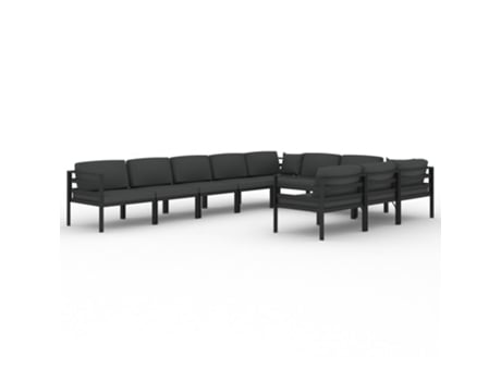 10 Peças Conjunto Lounge Jardim com Almofadões Alumínio Antracite CLICNBUY