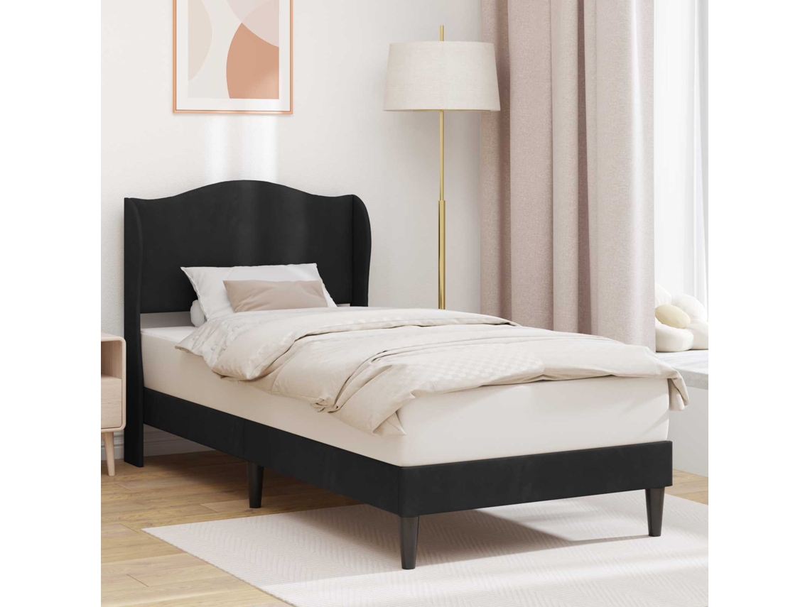 Vidaxl Estrutura Da Cama Com Cabeceira Preto 90 X 200 Cm Veludo