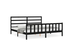 Estrutura de Cama com Cabeceira Madeira Maciça Preto 200x200 cm MAISON EXCLUSIVE